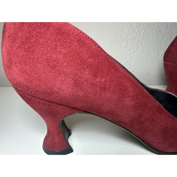 Stuart Weiztman Red Suede Square Toe Heels Pumps Women's Narrow 7.5 N - Picture 7 of 16